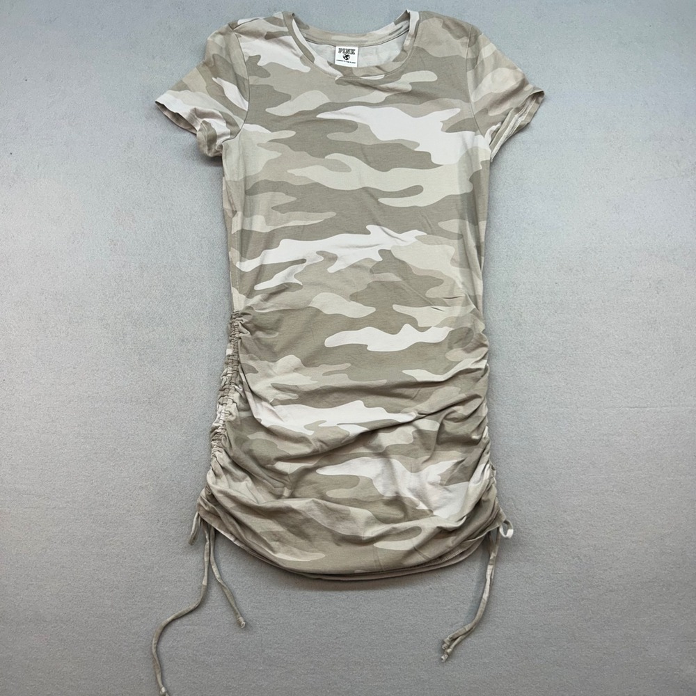 Pink Victoria's Secret tan Camo Kinder to the Planet Sz M ruched sides